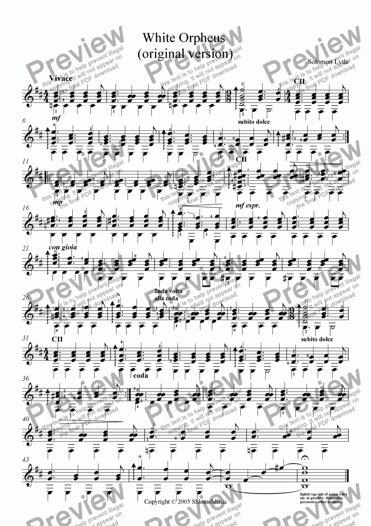page one of White Orpheus (original nylon) for guitar solo