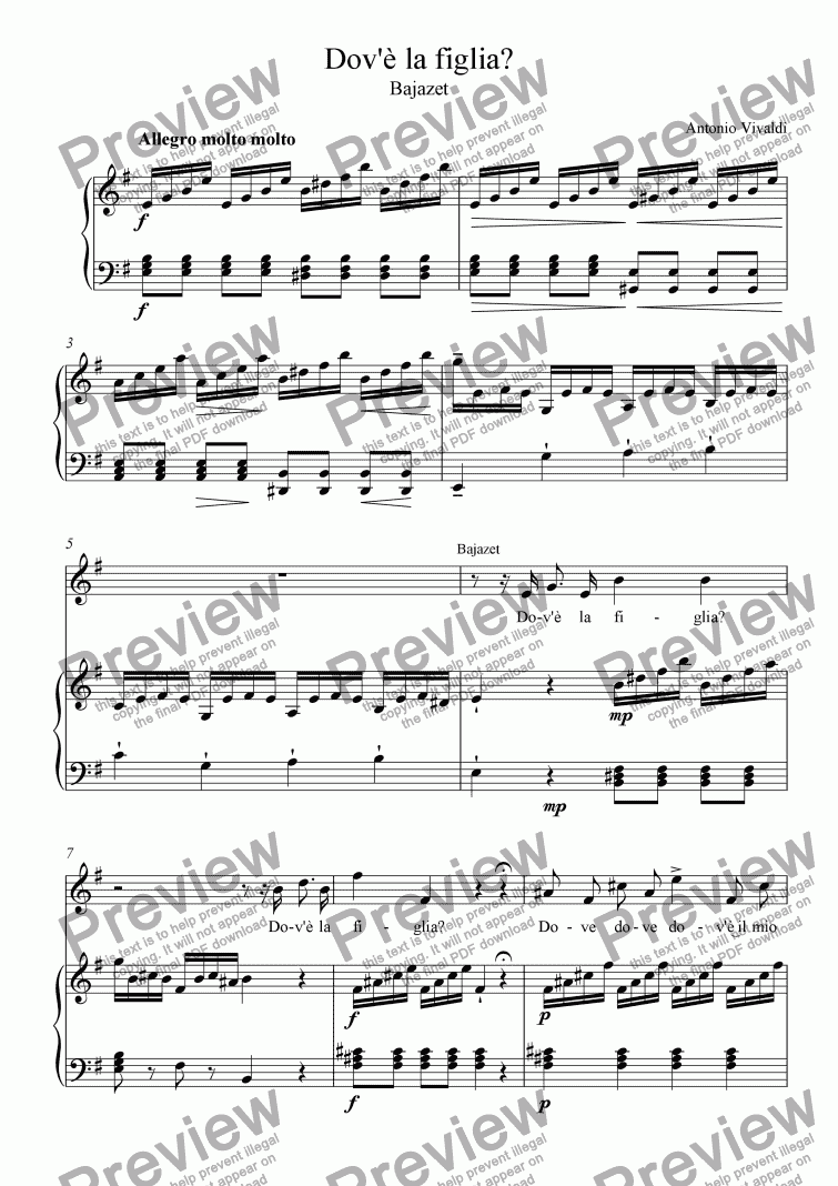 page one of Dov'e la figlia? - Aria - Bajazet, RV 703, 2nd Act, Scene 8