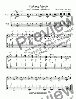 page one of Wedding March for guitar solo (+TAB)