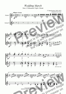 page one of Wedding March for guitar duet