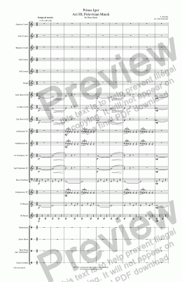 page one of Prince Igor Act III; Polovtsian March for Brass Band