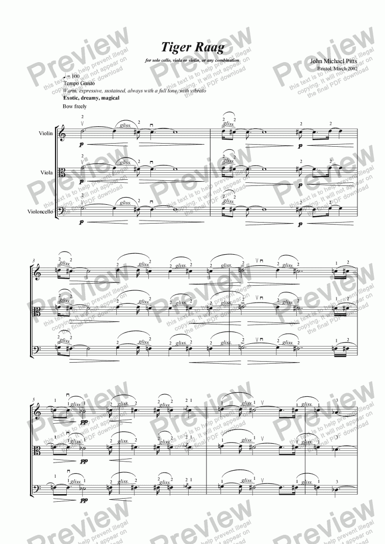 page one of Tiger Raag (string trio) [2002]