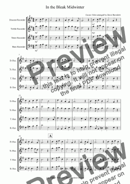 page one of In The Bleak Midwinter for Recorder Quartet