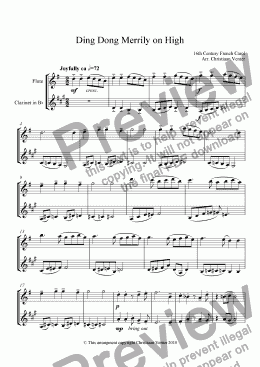 page one of Ding Dong Merrily on High for Flute and Clarinet