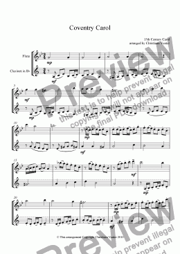 page one of Coventry Carol Variations for Flute and Clarinet
