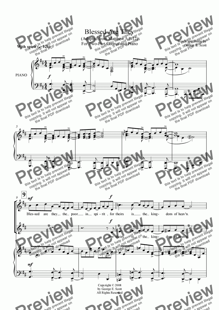 page one of Blessed Are They (2-part chorus with piano)