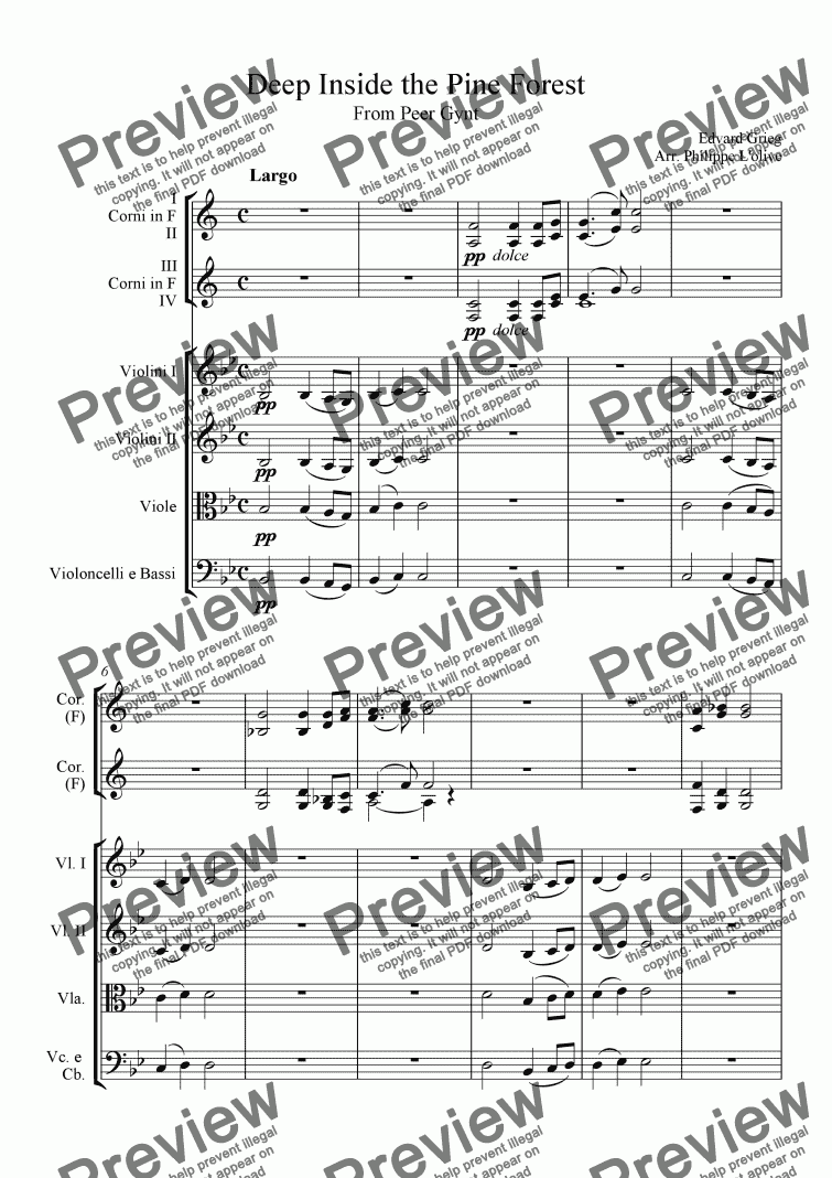page one of Peer Gynt - Act III - Prelude - Deep Inside The Pine Forest