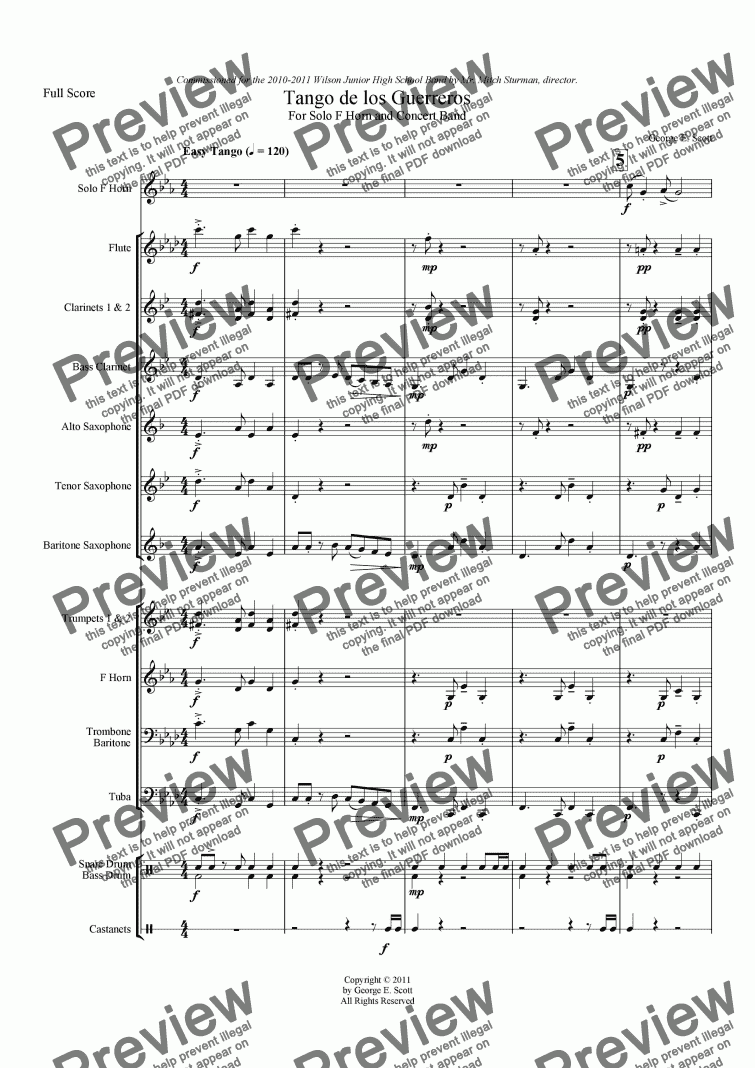 page one of Tango de los Guerreros (Solo F Horn with Grade 2 Concert Band)