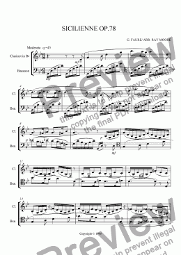 page one of SICILIENNE FOR CLARINET & BASSOON G FAURE/RMOORE