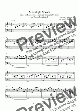 page one of Moonlight Sonata Beethoven/Bach arrangement for piano