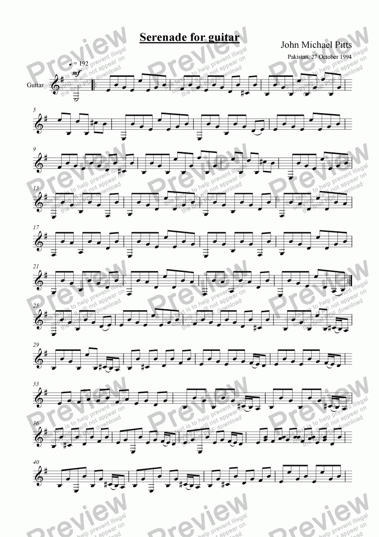 page one of Serenade (guitar) [1994]