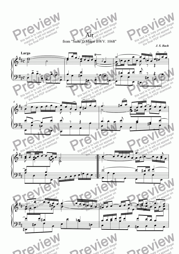 page one of Air on G by J. S. Bach