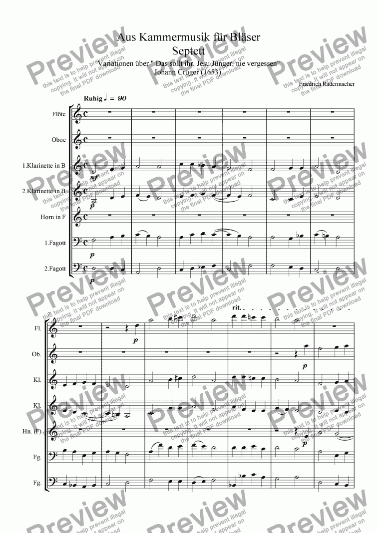 page one of Septett aus Kammermusik fÃ¼r BlÃ¤ser