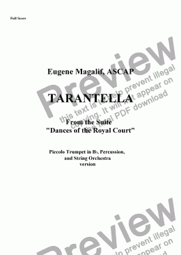 page one of TARANTELLA. Trumpet Piccolo with Strings & Percussion