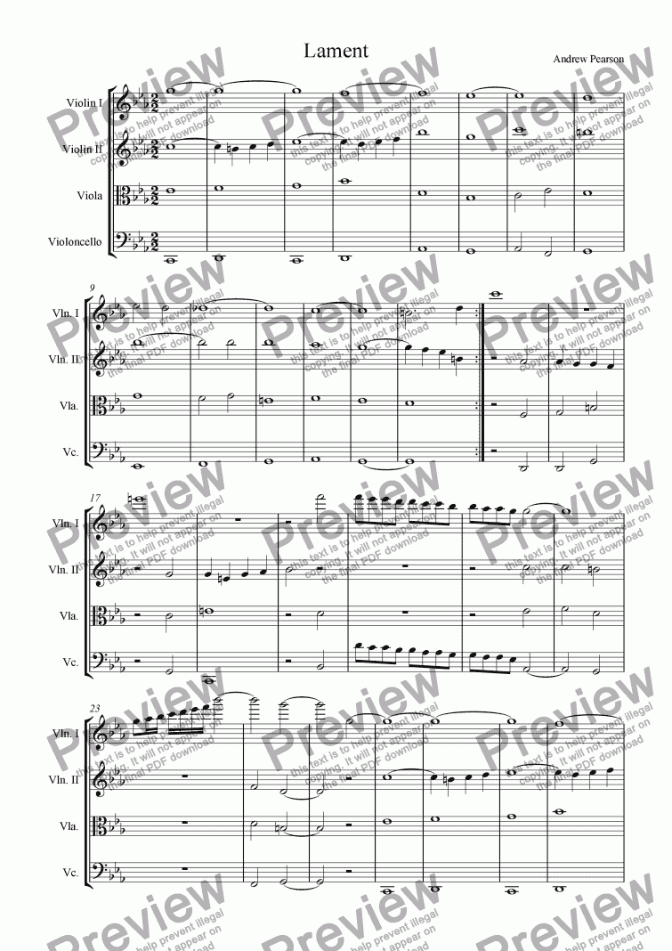 page one of Lament in C minor
