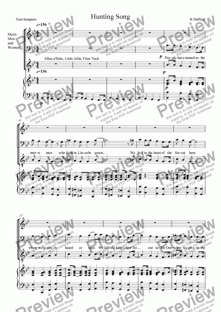 page one of Hunting Song