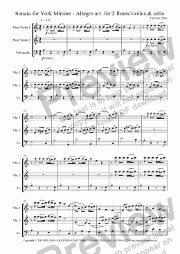 page one of Sonata for York Minster - Allegro arr. for 2 flutes/violins & cello
