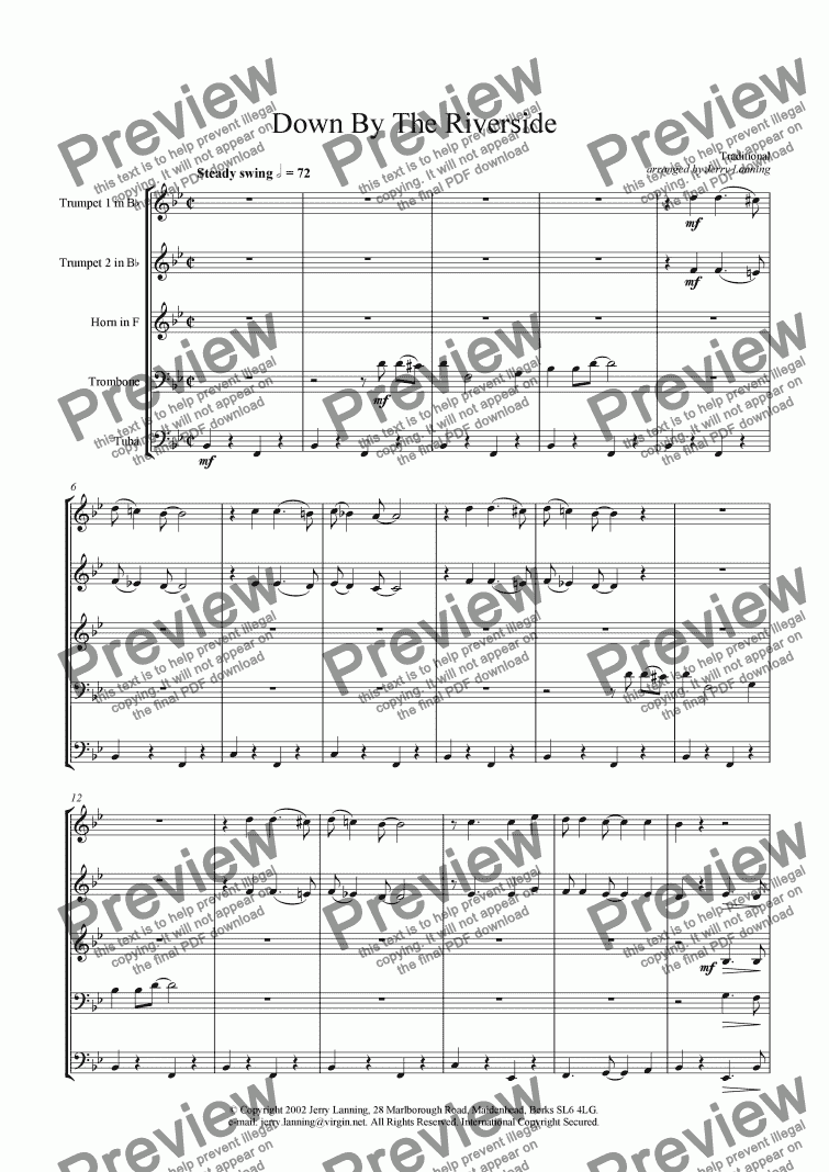 page one of Down By The Riverside (brass quintet) + mp3 file