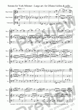 page one of Sonata for York Minster - Largo arr.for 2 flutes/violins & cello