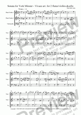 page one of Sonata for York Minster - Vivace arr. for 2 flutes/violins & cello