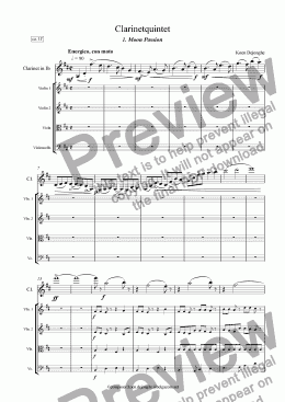 page one of "Clarinetquintet" for Clarinet and Stringquartet-"Moon Passion" and "Sun Passion"