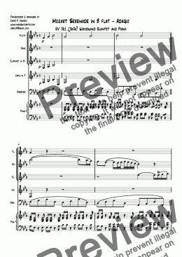 page one of Mozart Serenade in B flat - Adagio - woodwind quintet with piano
