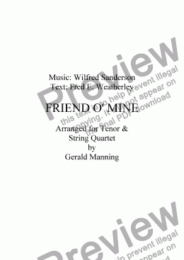 page one of SANDERSON, W.- Edwardian Ballad; Friend O' Mine - Arranged for Tenor & String Quartet by Gerald Manning