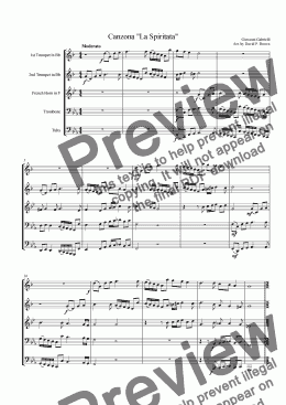 page one of Canzona Prima "La Spiritata" for Brass Quintet