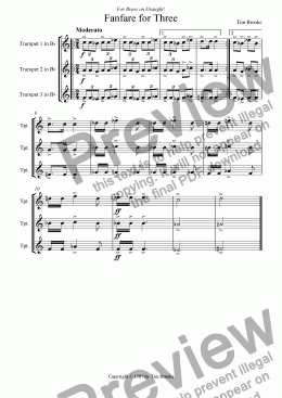 page one of Fanfare for Three - for three trumpets