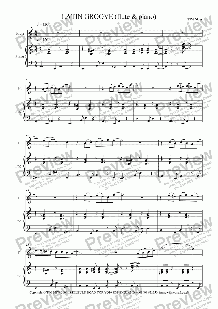 page one of LATIN GROOVE (flute & piano)