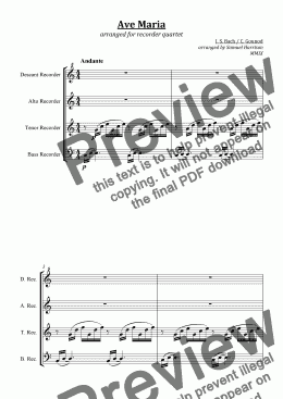 page one of Ave Maria (for recorder quartet)