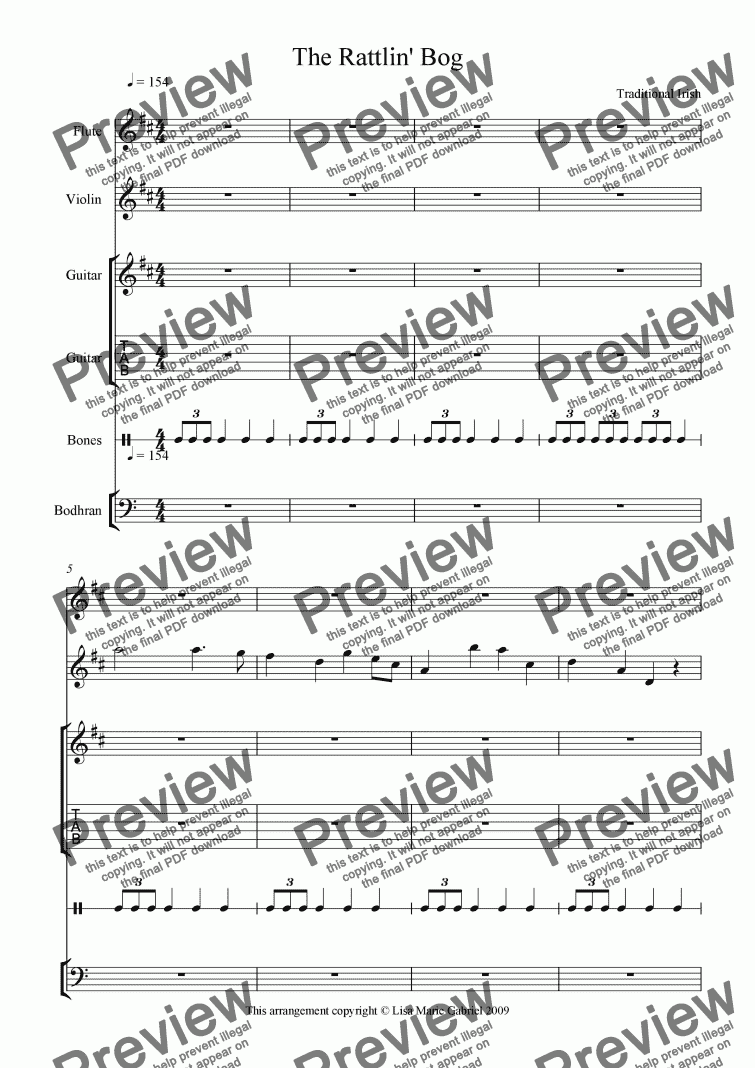 page one of The Rattlin’ Bog - Fiddle, Flute, Guitar, Bodhran and Bones