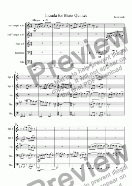 page one of Intrada for Brass Quintet