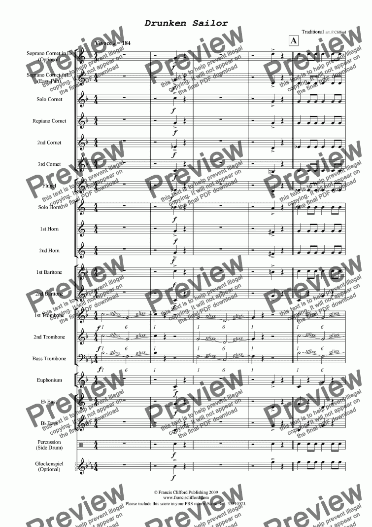 page one of Drunken Sailor (Brass Band Version)