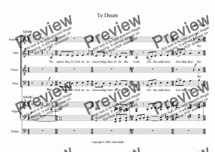 page one of Te Deum (SATB + organ)