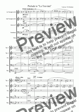 page one of Prelude to "La Traviata" (brass quintet)