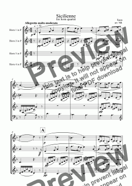 page one of Sicilienne, arranged for four horns