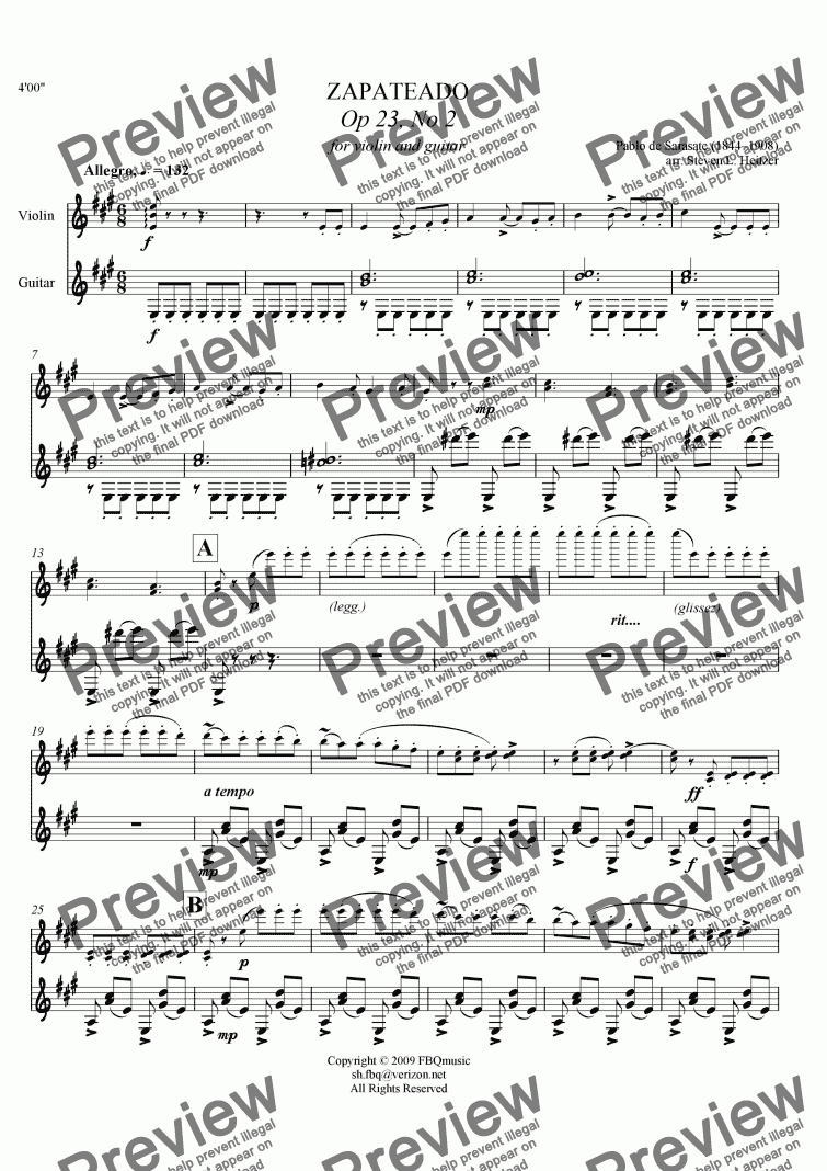page one of ZAPATEADO - for violin & guitar