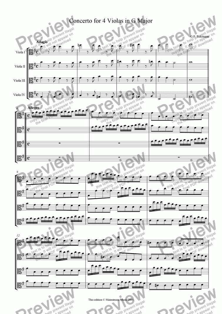 page one of Concerto for 4 Violas in G Major