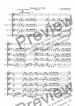 page one of Beethoven: Sonata for Wind Quintet III Marcia Funebre