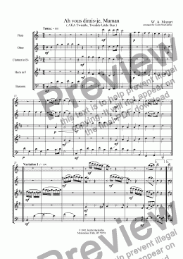 page one of Mozart: Twinkle, Twinkle Little Star arranged for Wind Quintet