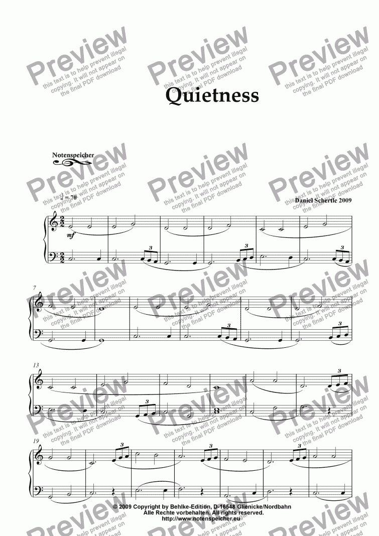 page one of Quietness (from Daniel Schertle's 20 Piano Sketches to Go)