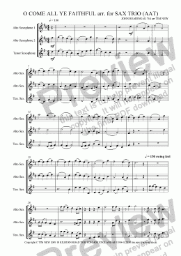 page one of O COME ALL YE FAITHFUL arr. for SAX TRIO (AAT)