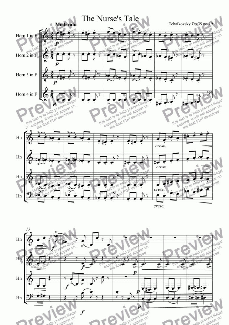 page one of The Nurse's Tale for Horn Quartet