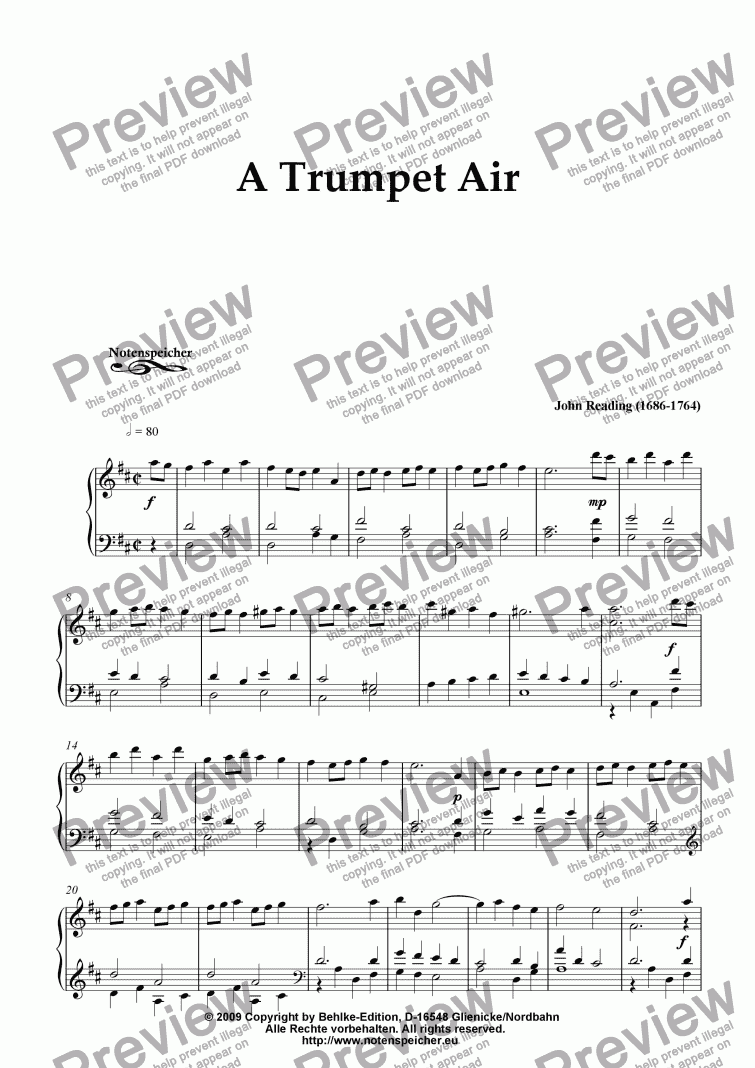 page one of A Trumpet Air (for small organ by J. Reading)