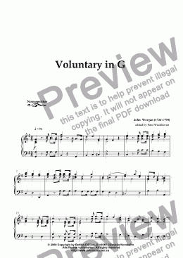 page one of Voluntary in G (for small organ by J. Worgan)