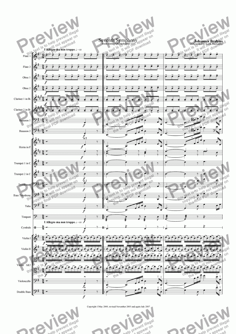 page one of Brahms' Seventh Symphony I Allegro non troppo