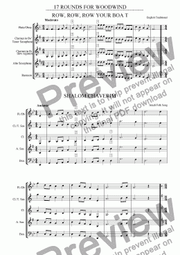page one of 17 Traditional Rounds for Flute, Oboe, Clarinet , Saxophone and Bassoon. Suitable for any combination!