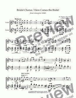 page one of Bridal chorus from Lohengrin - Here comes the bride! for violin (advanced) and guitar