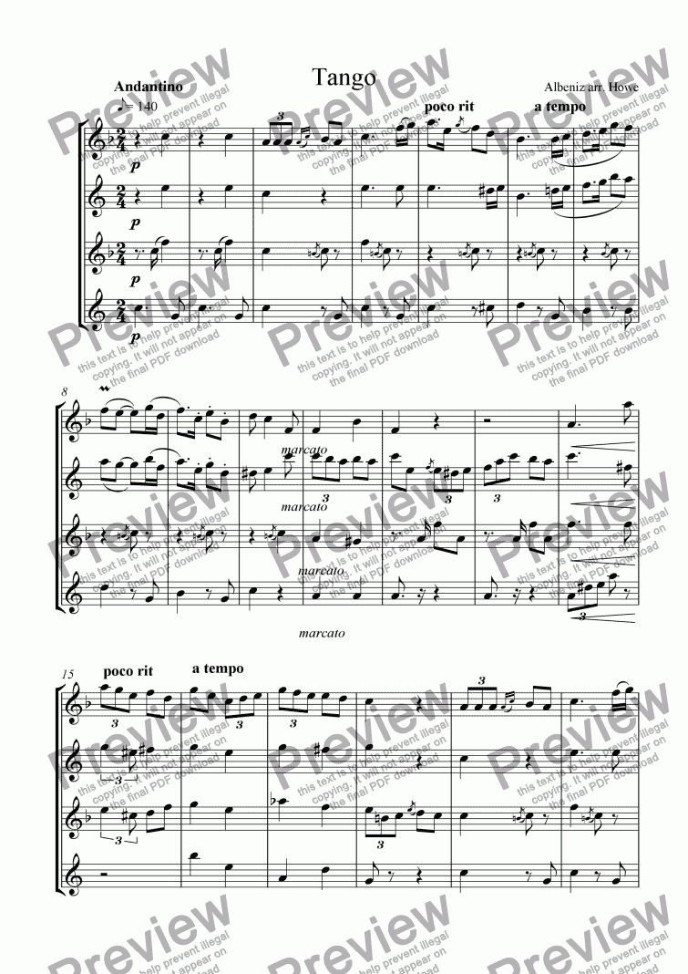 page one of Tango for Saxophone Quartet